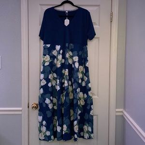 Dark Blue and Floral Dress